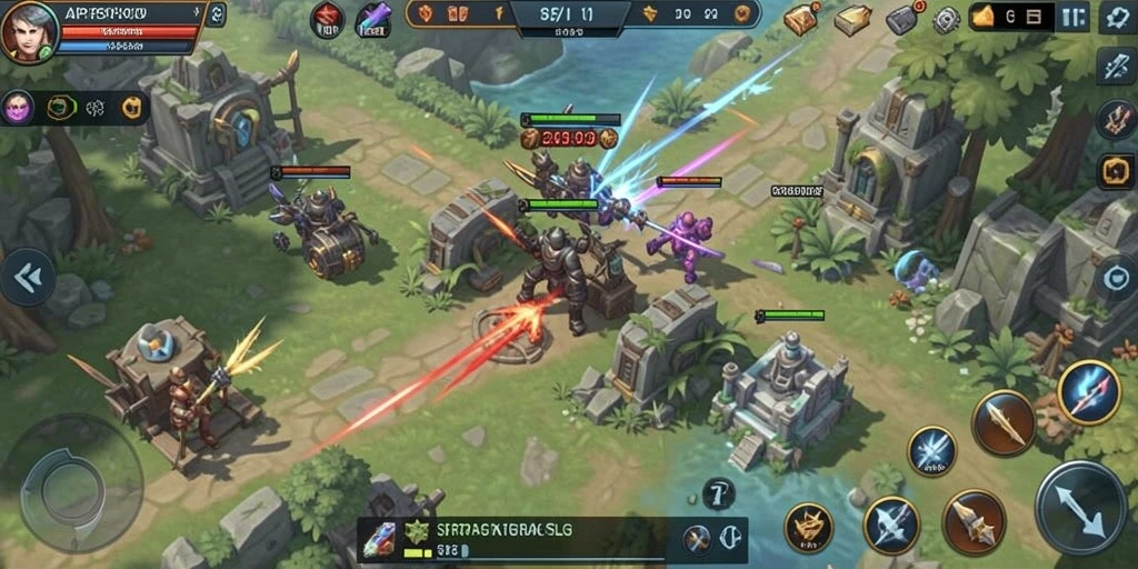 Screenshot utama menunjukkan serangan strategi dalam game SLG.