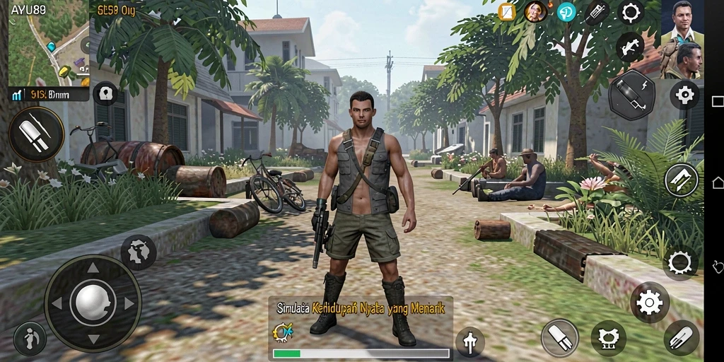 Tampilan gameplay AYU89 dengan karakter dan aktivitas simulasi yang menarik.