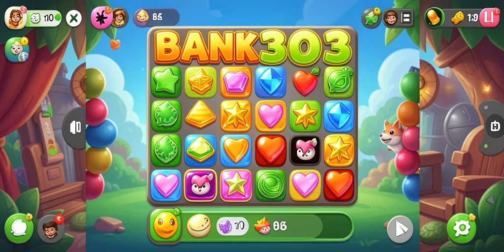 Tampilan gameplay menarik dari BANK303 dengan warna-warni cerah.