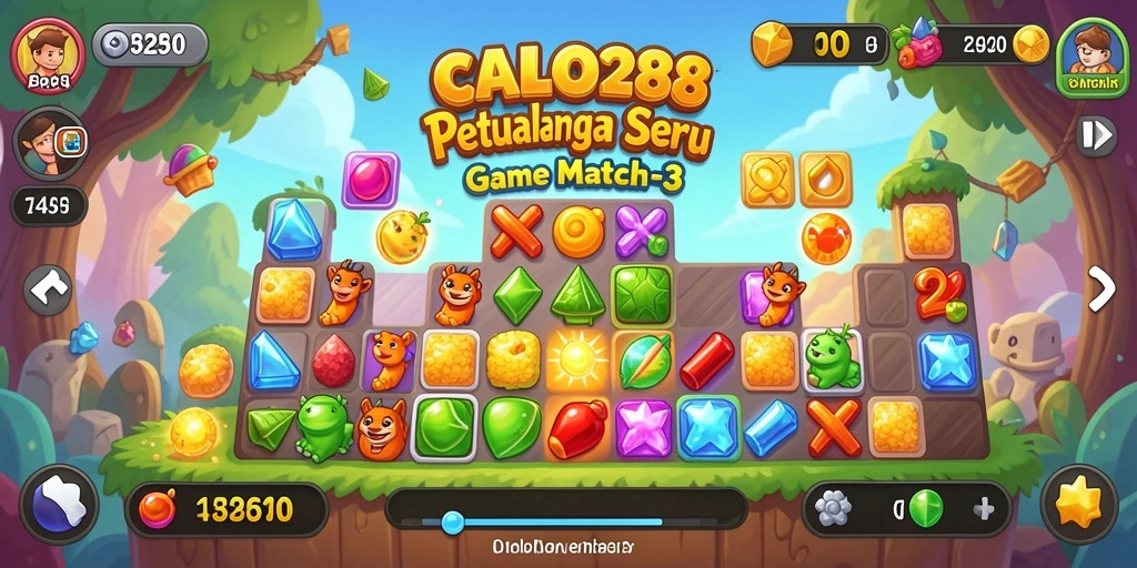 Tangkapan layar gameplay <strong>CALO288</strong> menampilkan suasana seru dalam mencocokkan permata.
