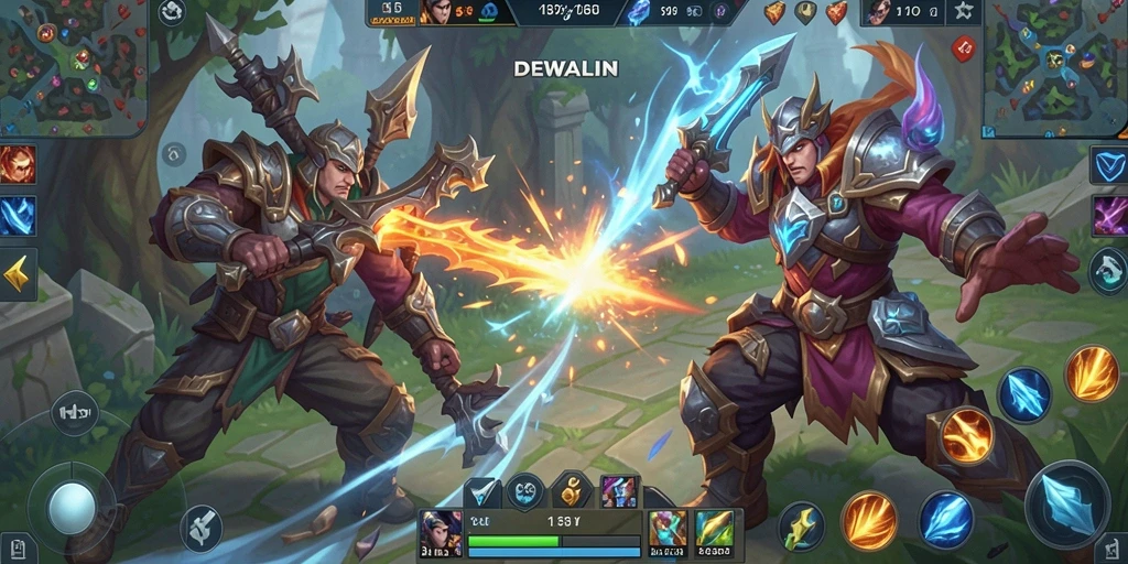 Gambar gameplay seru dari DEWALIN, memperlihatkan pertarungan antar karakter.