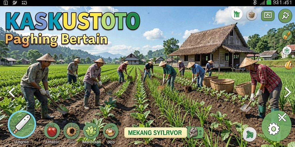 Tampilan gameplay seru di KASKUSTOTO dengan aktivitas bertani.