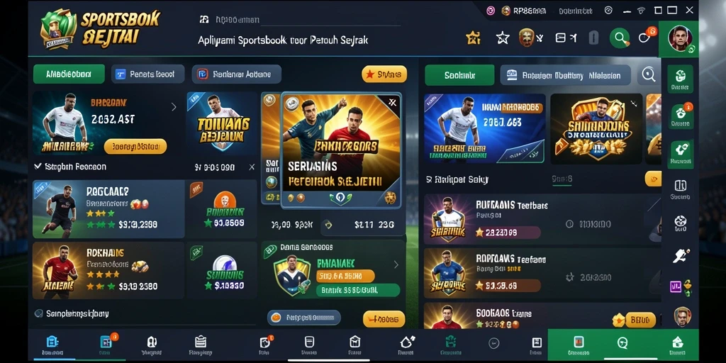 Tampilan antarmuka aplikasi RP886 dengan fitur Sportsbook yang menarik.
