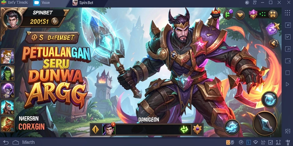 Screenshot gameplay SPINBET menampilkan pertempuran epik di dunia fantasi.