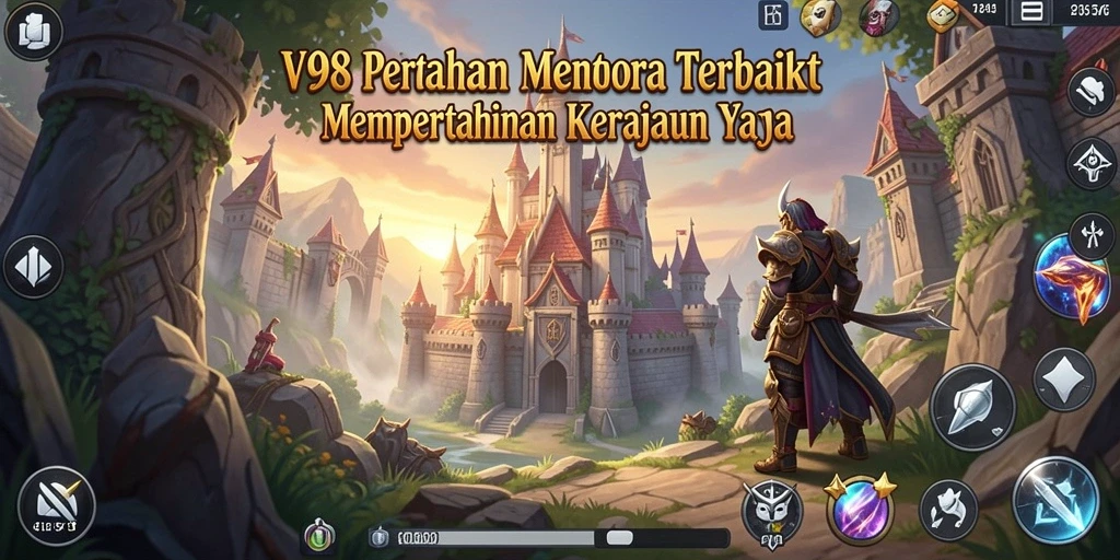 Tampilan aksi seru dalam game Tower Defense V98 yang menampilkan strategi bertahan.