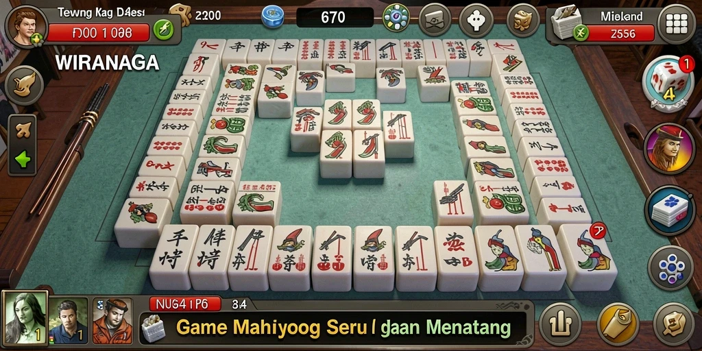 Screenshot gameplay WIRANAGA dengan tampilan ubin Mahjong yang menawan.
