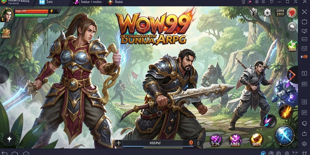 Screenshot WOW99 menampilkan pertempuran epik dalam dunia ARPG yang mendebarkan.