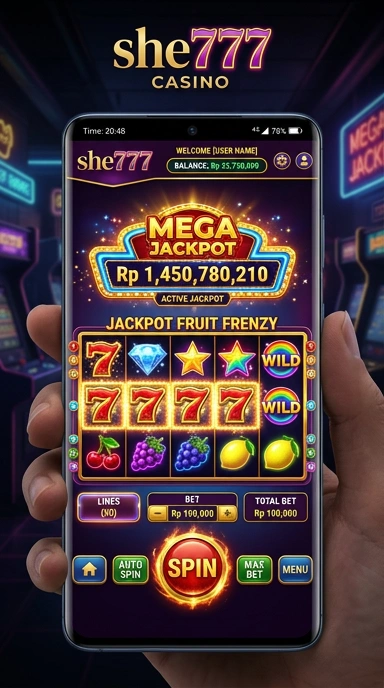 Tampilan utama aplikasi she777 dengan berbagai pilihan unduhan.